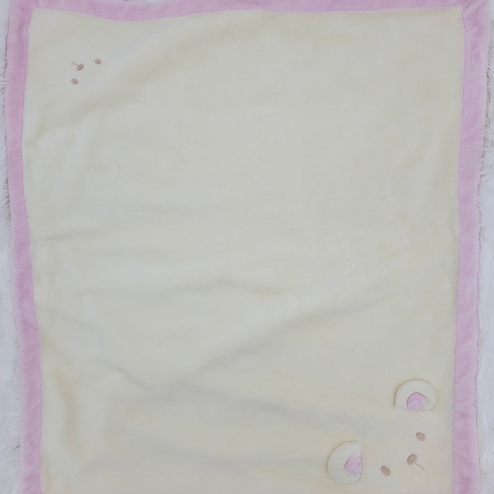 PREOWNED-Baby Blanket Soft Cream Blanket with Pink Border Girl
